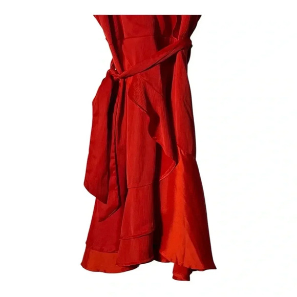 2039. SELFIE LESLIE SPAGHETTI STRAP FAUX WRAP MINI DRESS SIZE SMALL RED COLOR - Picture 4 of 8